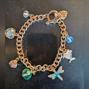 Vintage Betsey Johnson Golden Charm Bracelet with Multicolor Accent Charms